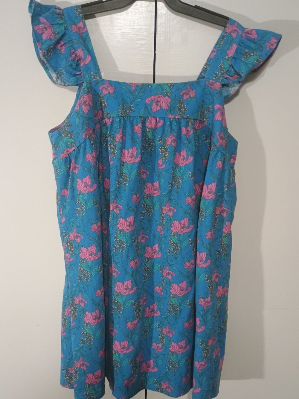Perch by Blu Pepper Blue Pink Floral Babydoll Dress 2X Ruffle Sleeve Square Neck - Picture 2 of 6